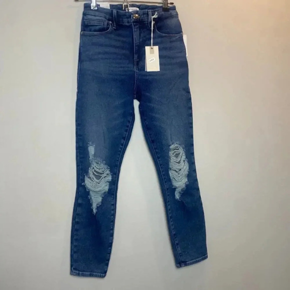 NWT Good American Good Waist Ripped Crop Skinny Jeans Medium Wash Blue Size 2/26 - Picture 3 of 10